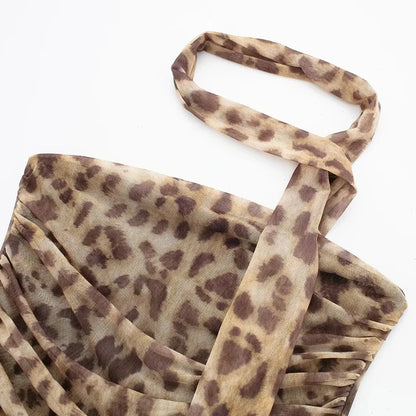 Women's Leopard Strapless Backless Mesh Top & Bottom