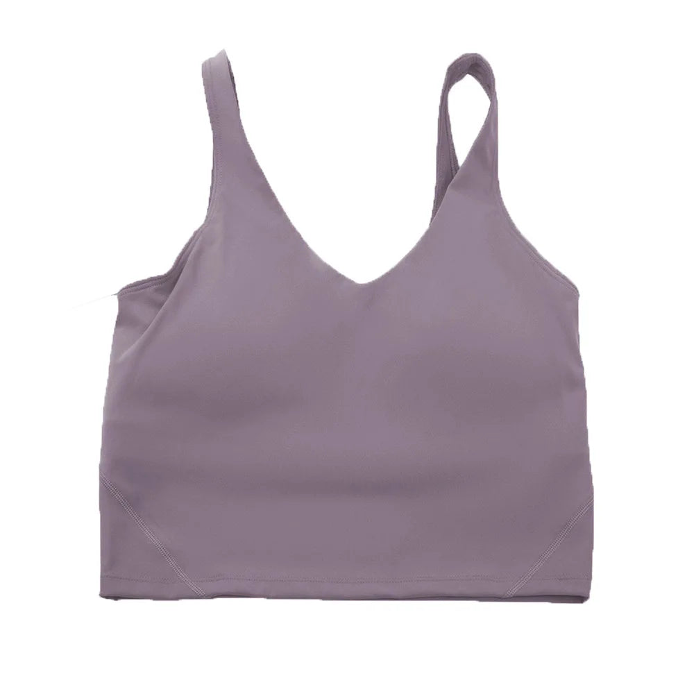 Solid Color Tights Athletic Women Fitness Bra Shockproof Top With Removable Pad