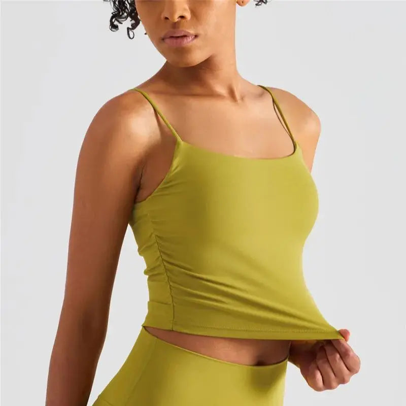 Solid Color Suspender Pleats Women Fitness Bra Gym Sports Top With Chest Pad