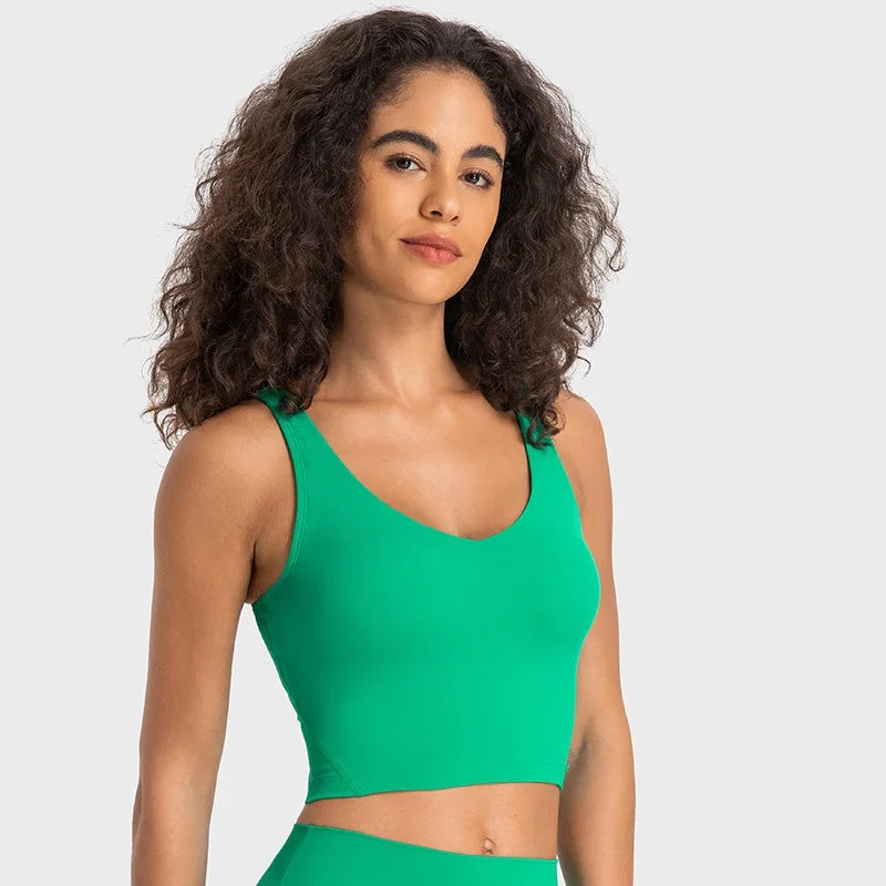 Solid Color Tights Athletic Women Fitness Bra Shockproof Top With Removable Pad