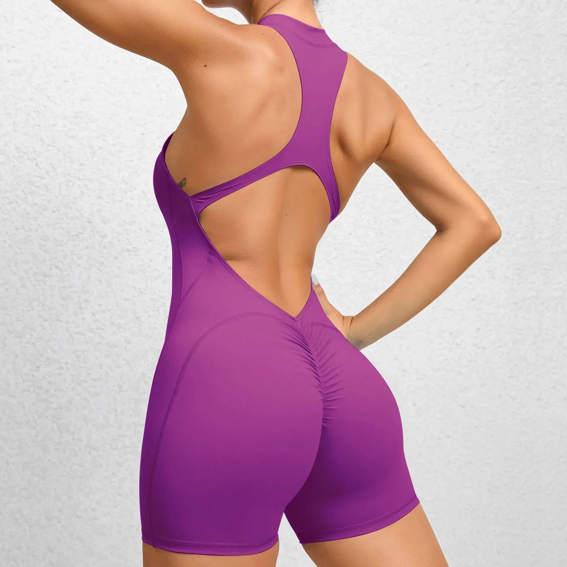 Sexy Hollow Backless Scrunch Butt Sport Jumpsuit Short Woman One Piece