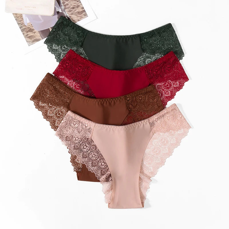 Sweet Women's Silk Satin Comfortable Underwear 3 Piece Set