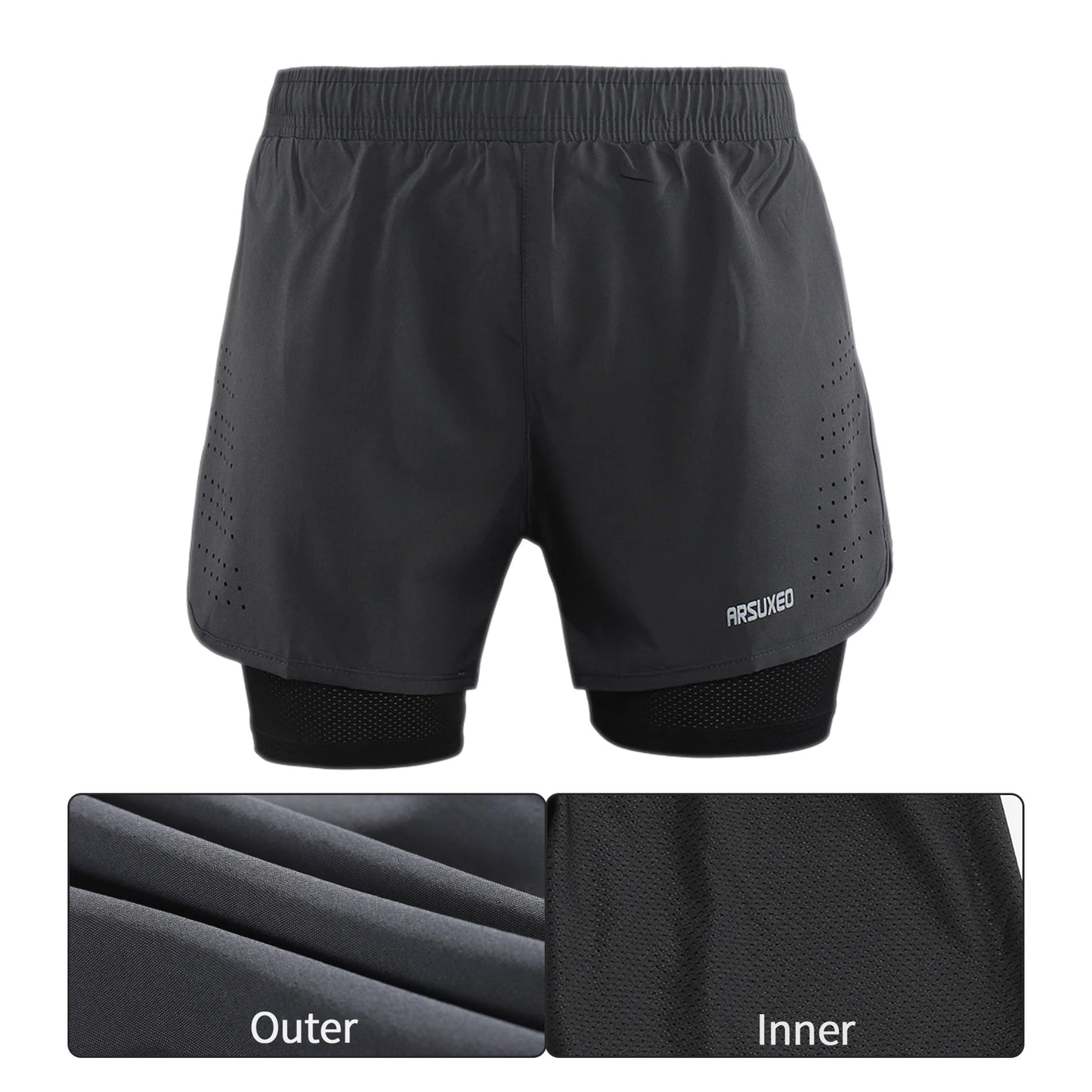 ARSUXEO Men's Running Outdoor Sports Training Exercise Jogging Gym Fitness 2 in 1 Quick Dry Workout Shorts