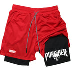 Marvel The Punisher Gym Men Fitness 2 In 1 Anime Performance Mesh Quick Dry Shorts