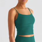 Solid Color Suspender Pleats Women Fitness Bra Gym Sports Top With Chest Pad
