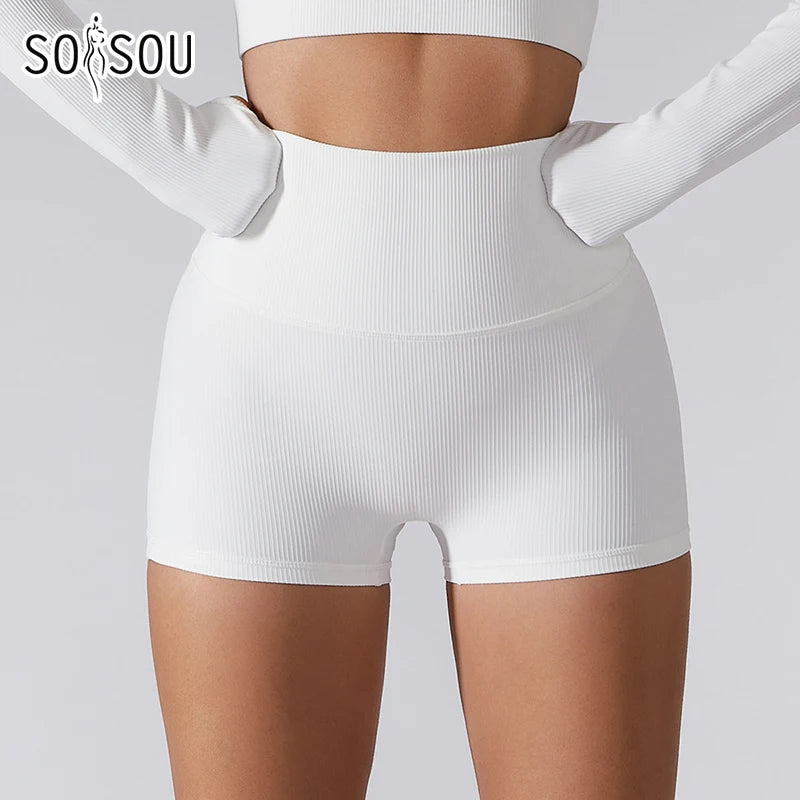 SOISOU Rib Fabric Yoga Gym Shorts Women