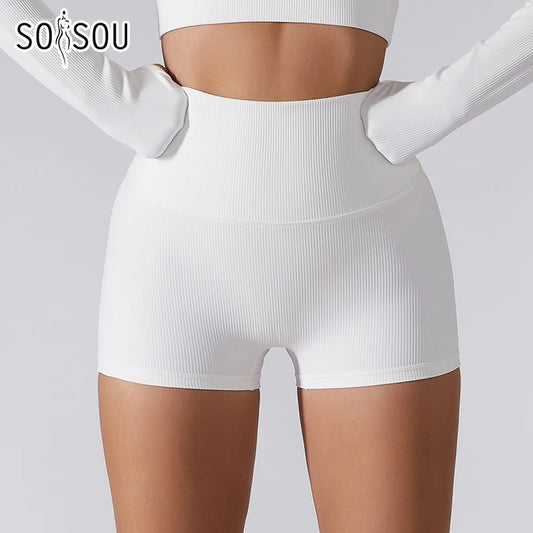 SOISOU Rib Fabric Yoga Gym Shorts Women