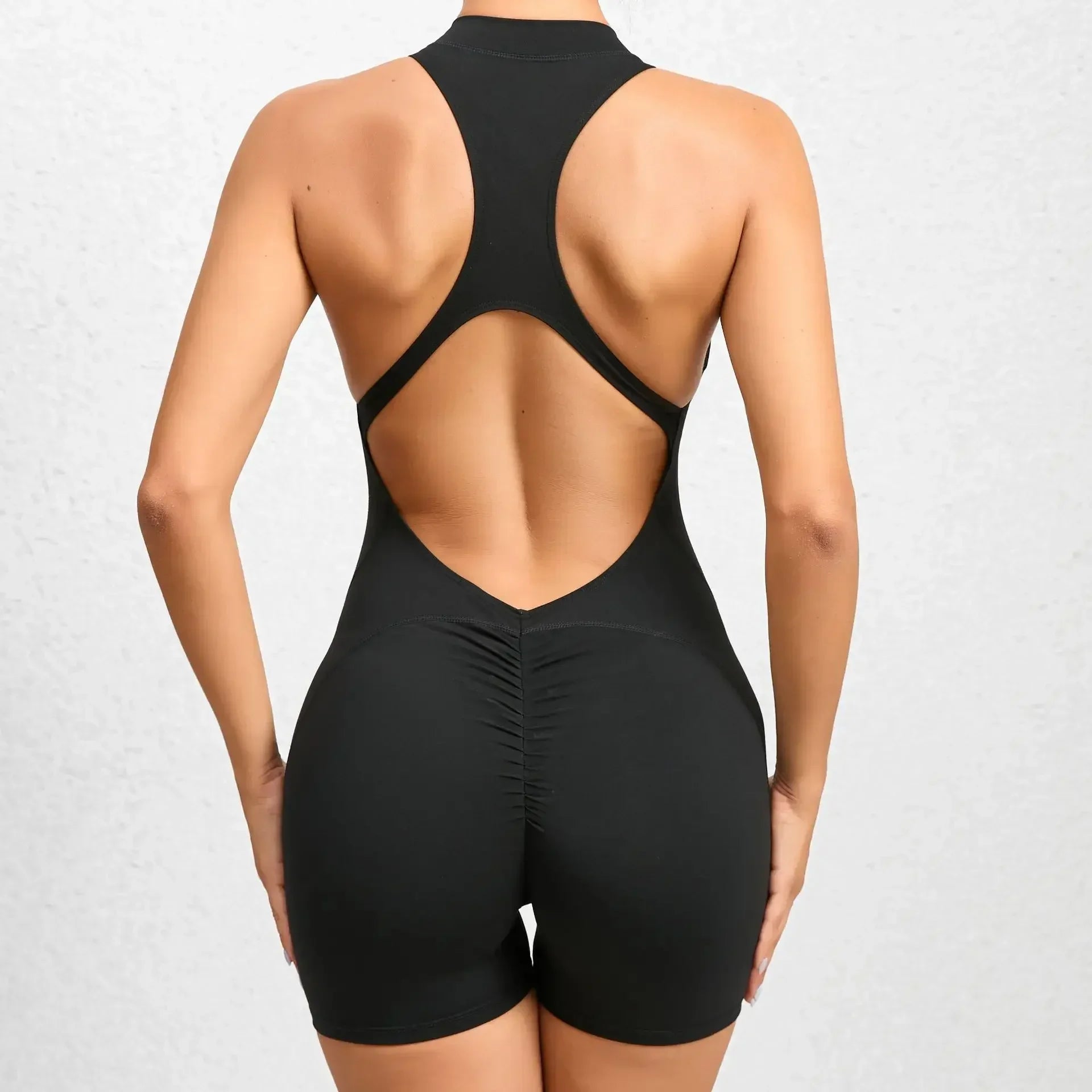 Sexy Hollow Backless Scrunch Butt Sport Jumpsuit Short Woman One Piece