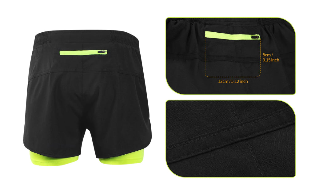 ARSUXEO Men's Running Outdoor Sports Training Exercise Jogging Gym Fitness 2 in 1 Quick Dry Workout Shorts