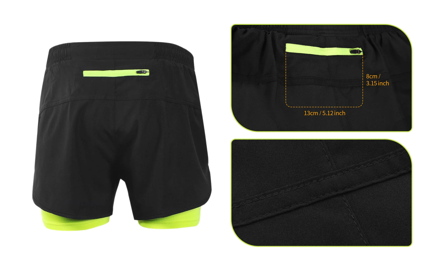 ARSUXEO Men's Running Outdoor Sports Training Exercise Jogging Gym Fitness 2 in 1 Quick Dry Workout Shorts