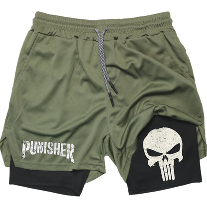 Marvel The Punisher Gym Men Fitness 2 In 1 Anime Performance Mesh Quick Dry Shorts