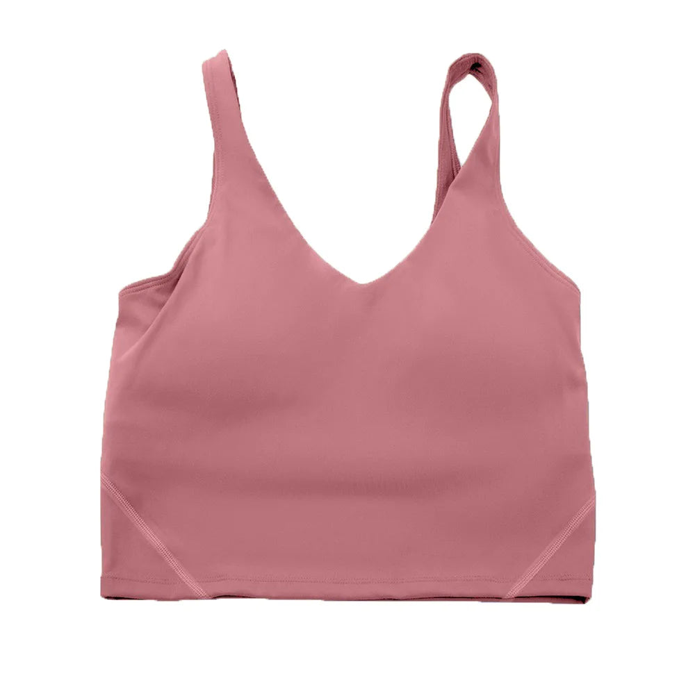 Solid Color Tights Athletic Women Fitness Bra Shockproof Top With Removable Pad