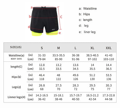 ARSUXEO Men's Running Outdoor Sports Training Exercise Jogging Gym Fitness 2 in 1 Quick Dry Workout Shorts