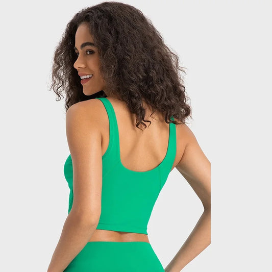 Solid Color Tights Athletic Women Fitness Bra Shockproof Top With Removable Pad