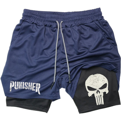 Marvel The Punisher Gym Men Fitness 2 In 1 Anime Performance Mesh Quick Dry Shorts
