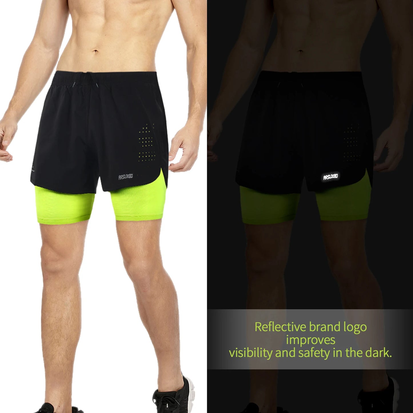 ARSUXEO Men's Running Outdoor Sports Training Exercise Jogging Gym Fitness 2 in 1 Quick Dry Workout Shorts