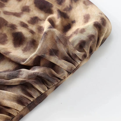 Women's Leopard Strapless Backless Mesh Top & Bottom