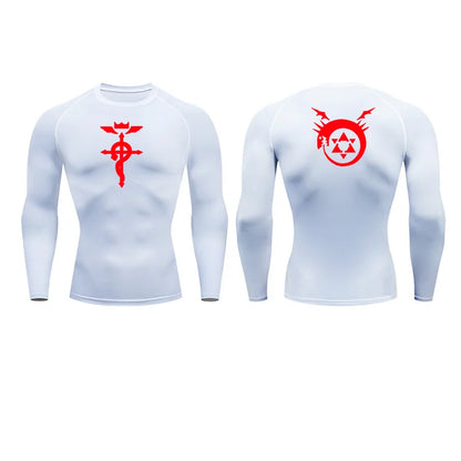 Anime Fullmetal Alchemist Compression Shirts Athletic Quick Dry Long Sleeve Running Workout Gym Workout Fitness Undershirts Tops