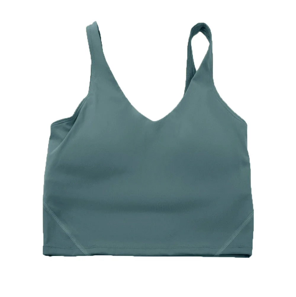 Solid Color Tights Athletic Women Fitness Bra Shockproof Top With Removable Pad