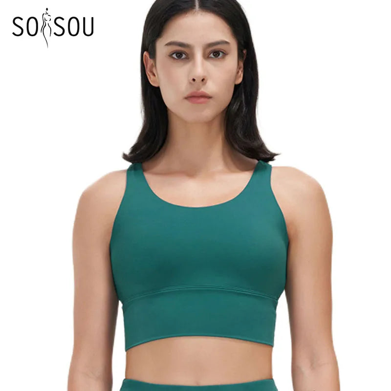 SOISOU Lycra Top Women Yoga Gym Sports Bra Top With Removable Chest Pad