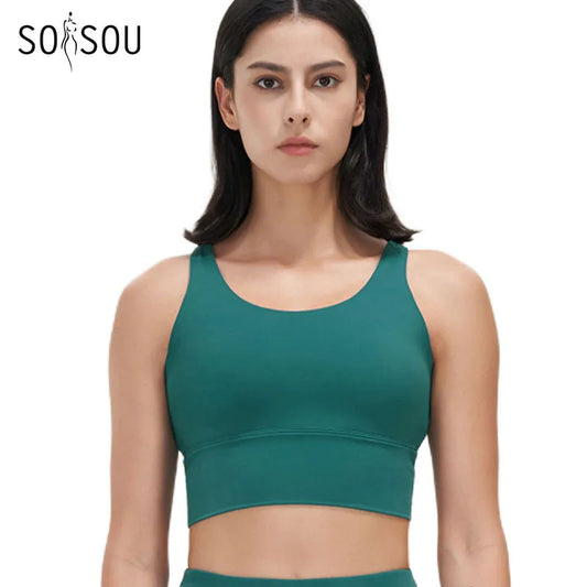SOISOU Lycra Top Women Yoga Gym Sports Bra Top With Removable Chest Pad
