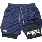 Marvel The Punisher Gym Men Fitness 2 In 1 Anime Performance Mesh Quick Dry Shorts