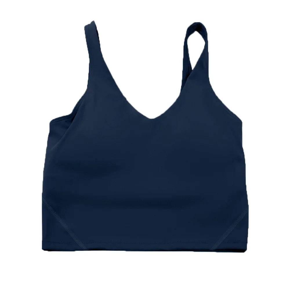 Solid Color Tights Athletic Women Fitness Bra Shockproof Top With Removable Pad