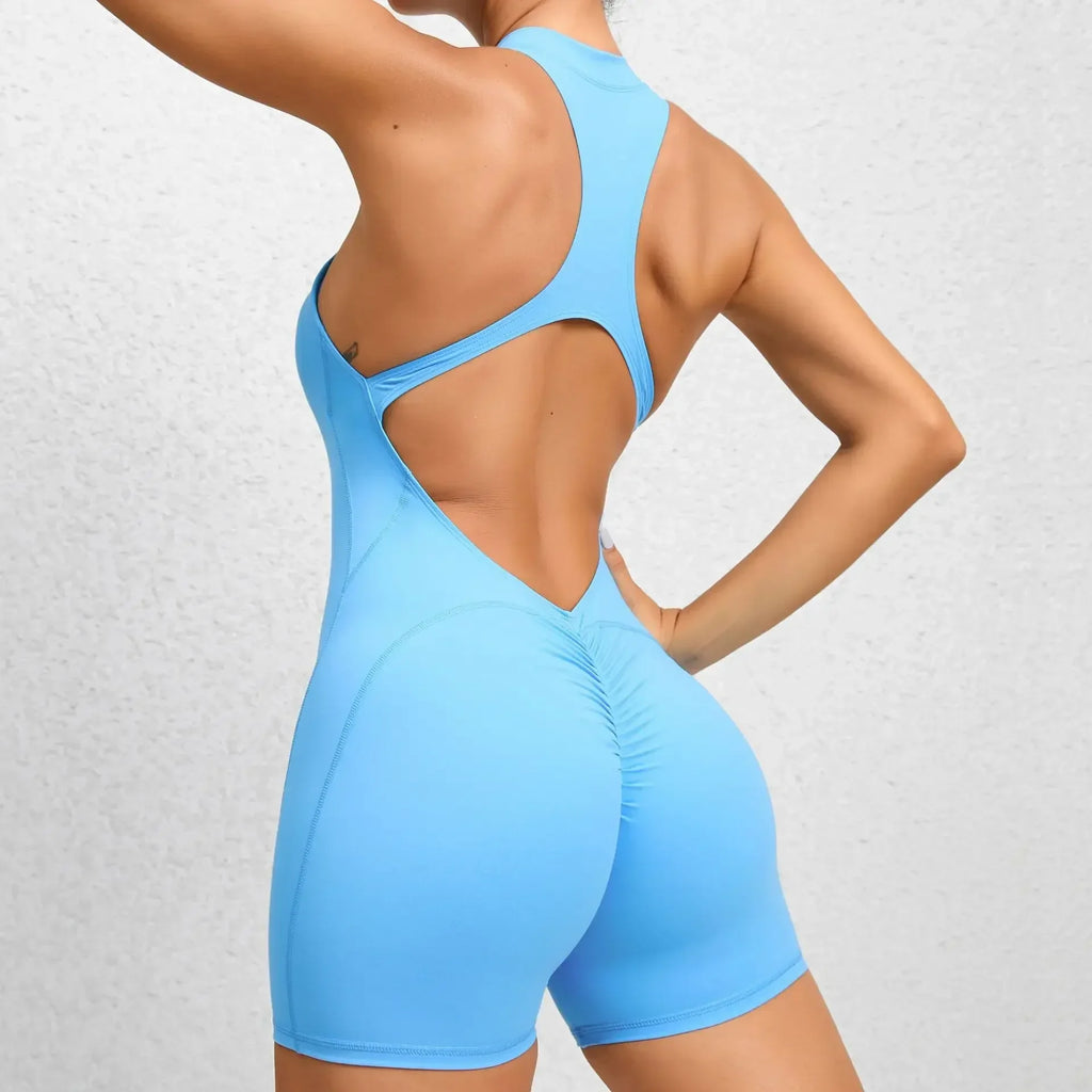 Sexy Hollow Backless Scrunch Butt Sport Jumpsuit Short Woman One Piece