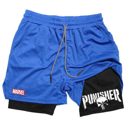 Marvel The Punisher Gym Men Fitness 2 In 1 Anime Performance Mesh Quick Dry Shorts