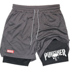 Marvel The Punisher Gym Men Fitness 2 In 1 Anime Performance Mesh Quick Dry Shorts