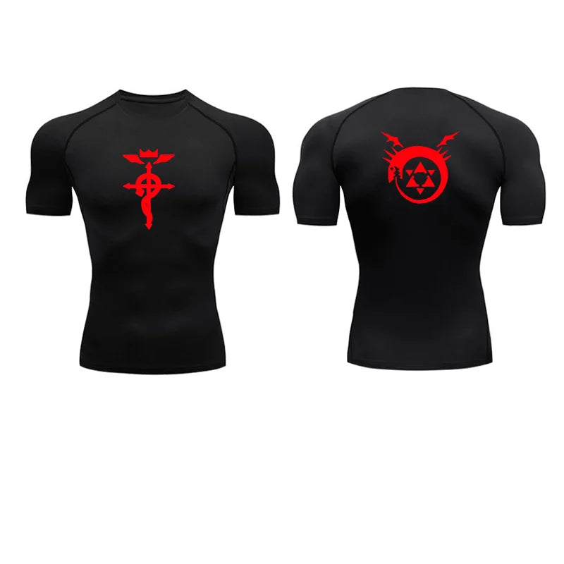 Anime Fullmetal Alchemist Compression Shirts Athletic Quick Dry Long Sleeve Running Workout Gym Workout Fitness Undershirts Tops