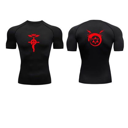 Anime Fullmetal Alchemist Compression Shirts Athletic Quick Dry Long Sleeve Running Workout Gym Workout Fitness Undershirts Tops
