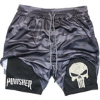 Marvel The Punisher Gym Men Fitness 2 In 1 Anime Performance Mesh Quick Dry Shorts