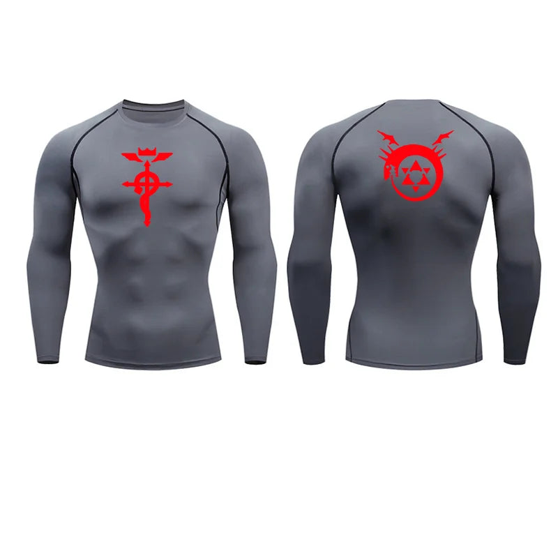 Anime Fullmetal Alchemist Compression Shirts Athletic Quick Dry Long Sleeve Running Workout Gym Workout Fitness Undershirts Tops