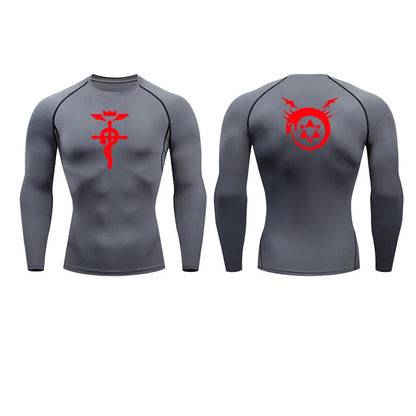 Anime Fullmetal Alchemist Compression Shirts Athletic Quick Dry Long Sleeve Running Workout Gym Workout Fitness Undershirts Tops