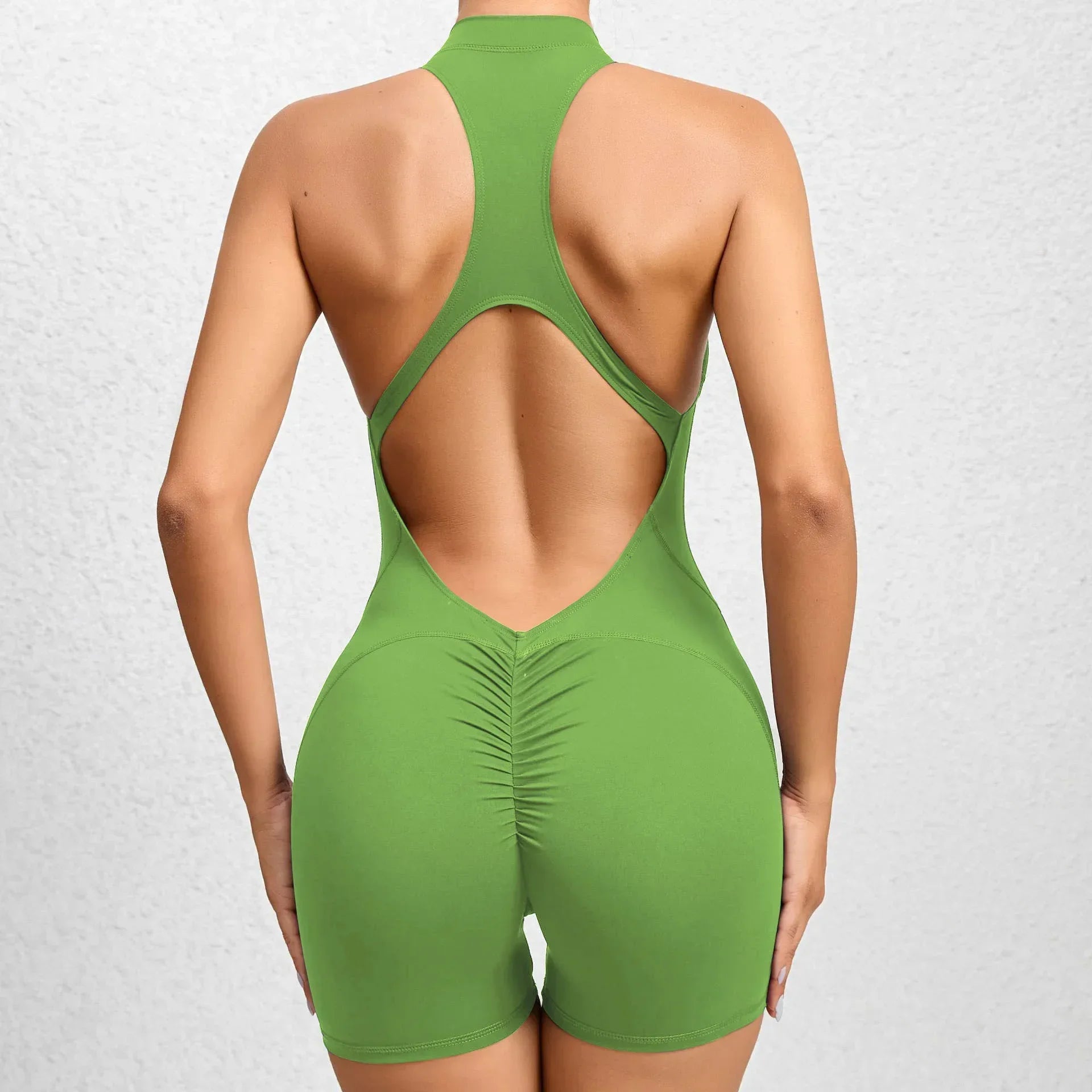 Sexy Hollow Backless Scrunch Butt Sport Jumpsuit Short Woman One Piece