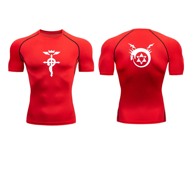 Anime Fullmetal Alchemist Compression Shirts Athletic Quick Dry Long Sleeve Running Workout Gym Workout Fitness Undershirts Tops