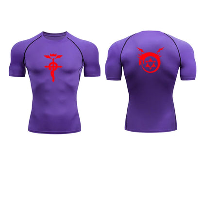 Anime Fullmetal Alchemist Compression Shirts Athletic Quick Dry Long Sleeve Running Workout Gym Workout Fitness Undershirts Tops