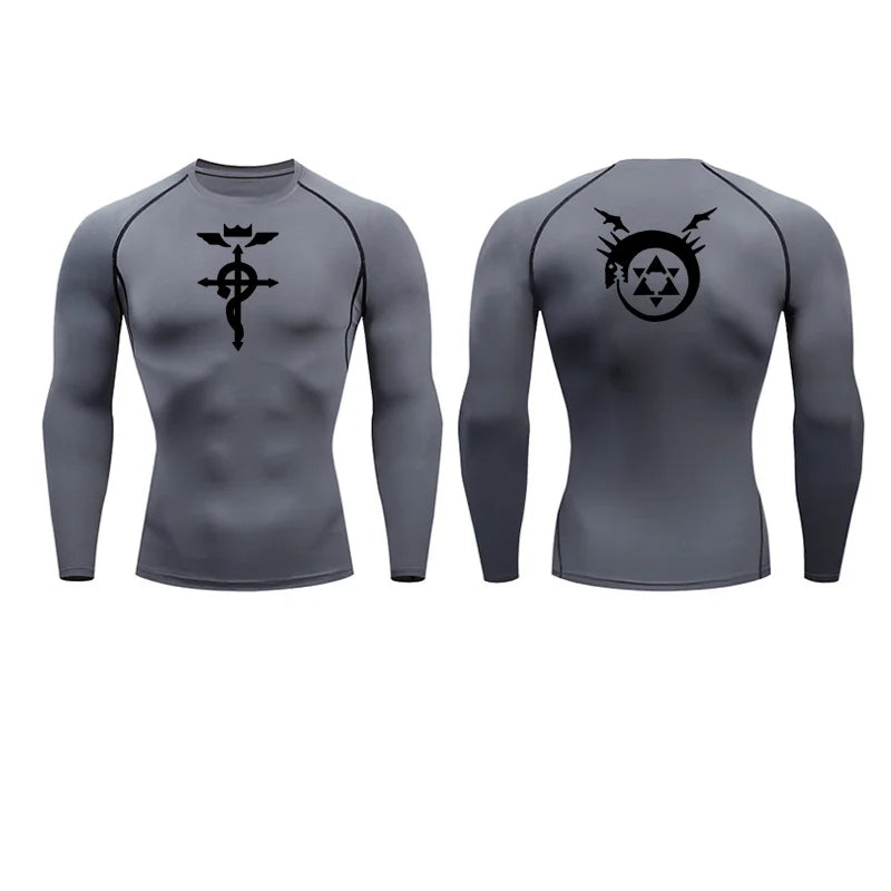 Anime Fullmetal Alchemist Compression Shirts Athletic Quick Dry Long Sleeve Running Workout Gym Workout Fitness Undershirts Tops