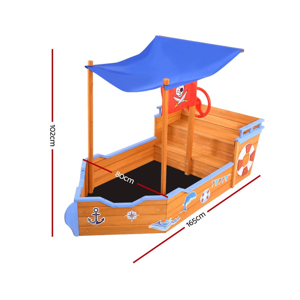 Keezi Kids Sandpit Wooden Boat Sand Pit with Canopy Bench Seat Beach Toys 165cm Secondary image