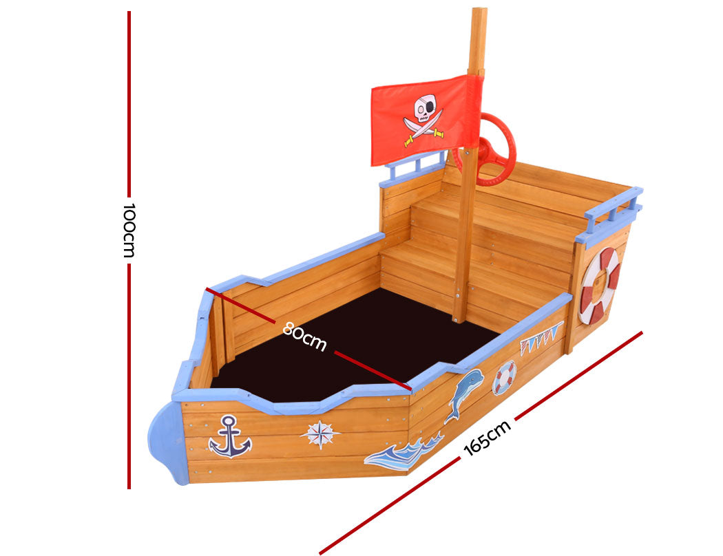 Keezi Kids Sandpit Wooden Boat Sand Pit Bench Seat Outdoor Beach Toys 165cm Secondary image