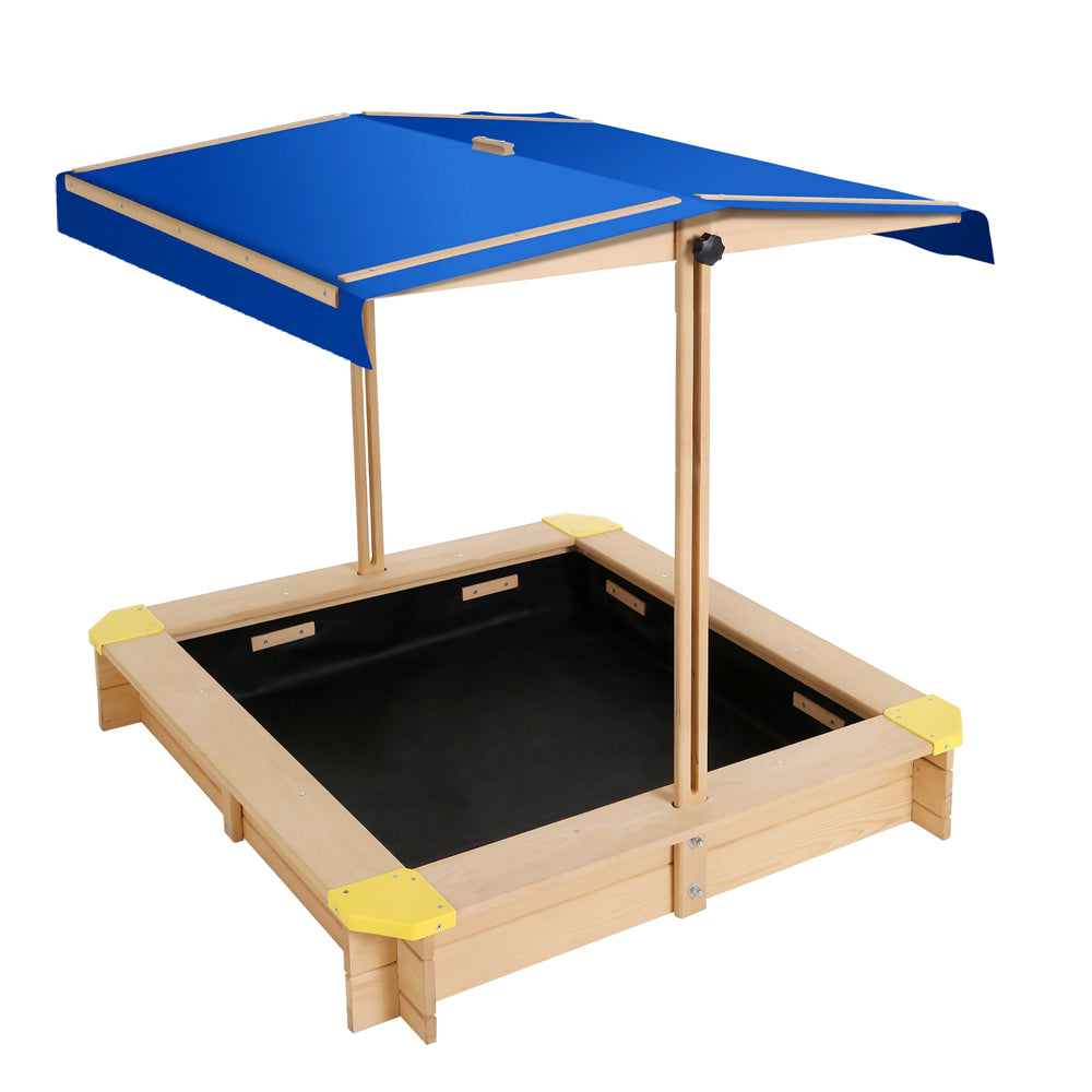 Keezi Kids Sandpit Wooden Sandbox Sand Pit with Canopy Bench Seat Toys 101cm Main image