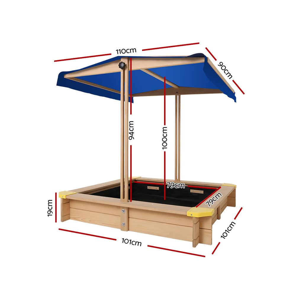 Keezi Kids Sandpit Wooden Sandbox Sand Pit with Canopy Bench Seat Toys 101cm Secondary image