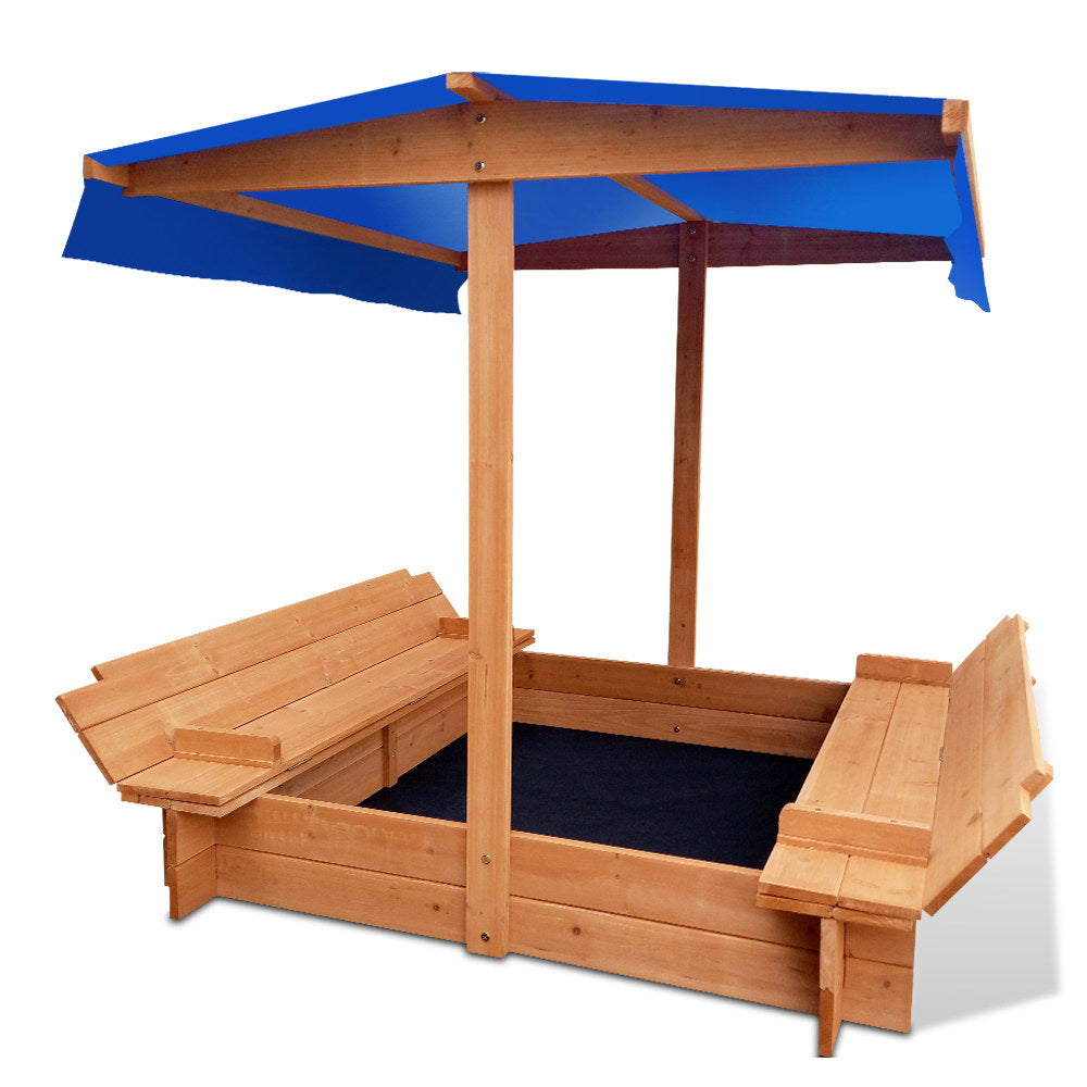 Keezi Kids Sandpit Wooden Sandbox Sand Pit with Canopy Foldable Seat Toys 120cm Main image