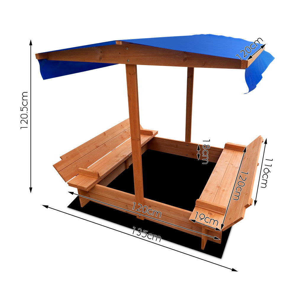 Keezi Kids Sandpit Wooden Sandbox Sand Pit with Canopy Foldable Seat Toys 120cm Secondary image