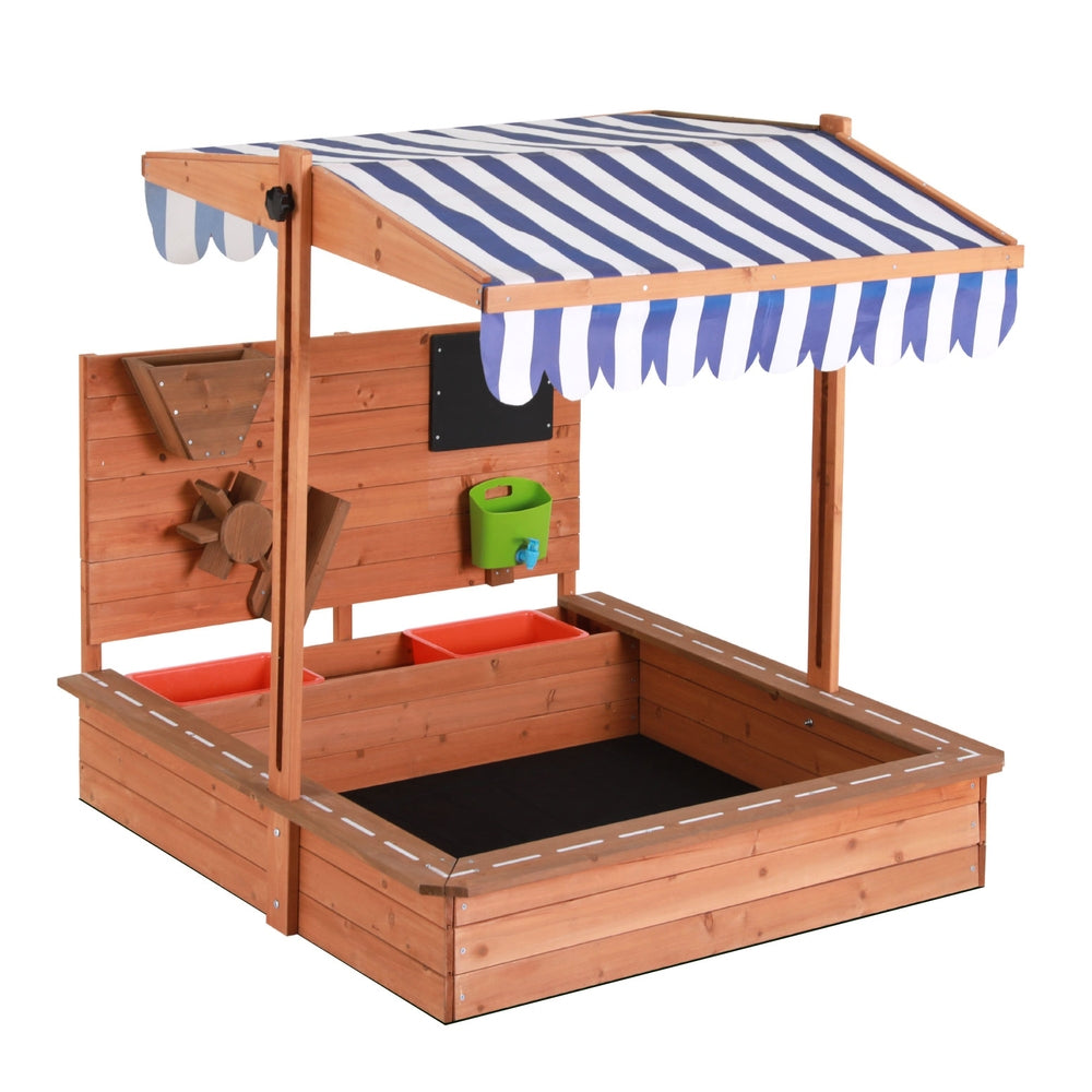 Keezi Kids Sandpit Wooden Canopy Sandbox With Cover Funnel Outdoor Toys 110cm Main image