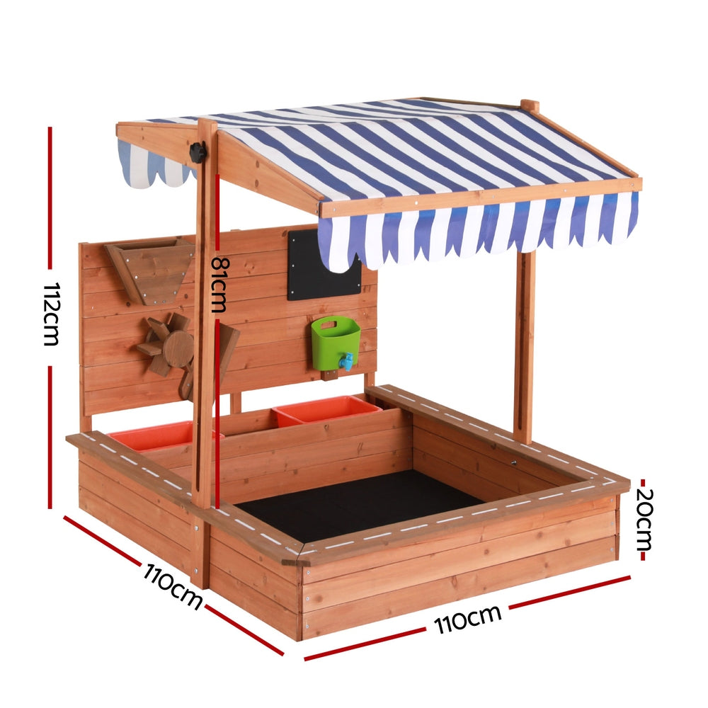 Keezi Kids Sandpit Wooden Canopy Sandbox With Cover Funnel Outdoor Toys 110cm Secondary image