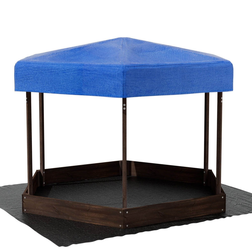 Keezi Kids Sandpit Wooden Hexagon Sand Pit with Canopy Outdoor Beach Toys 182cm Main image