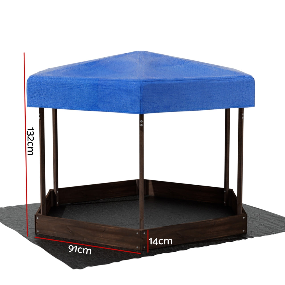 Keezi Kids Sandpit Wooden Hexagon Sand Pit with Canopy Outdoor Beach Toys 182cm Secondary image