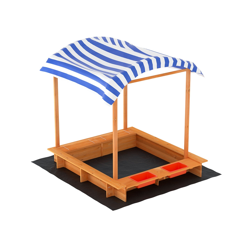 Keezi Kids Sandpit Wooden Sandbox Sand Pit with Canopy Water Basin Toys 146cm Main image